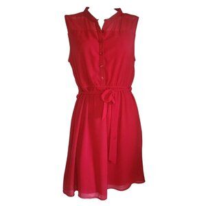 Papermoon Dress Womens Size L Large Solid All Red Sleeveless Tie Waist